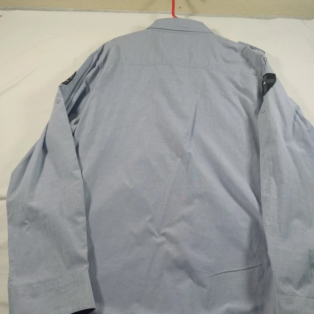 Pacific Blue Shirt Men 2XL Button Up Blue Military Tactical Patches Long Sleeve